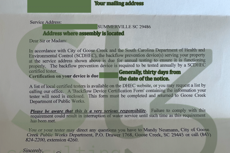 Received a Backflow Testing Notice from the City of Goose Creek? Don’t Risk Non-Compliance!